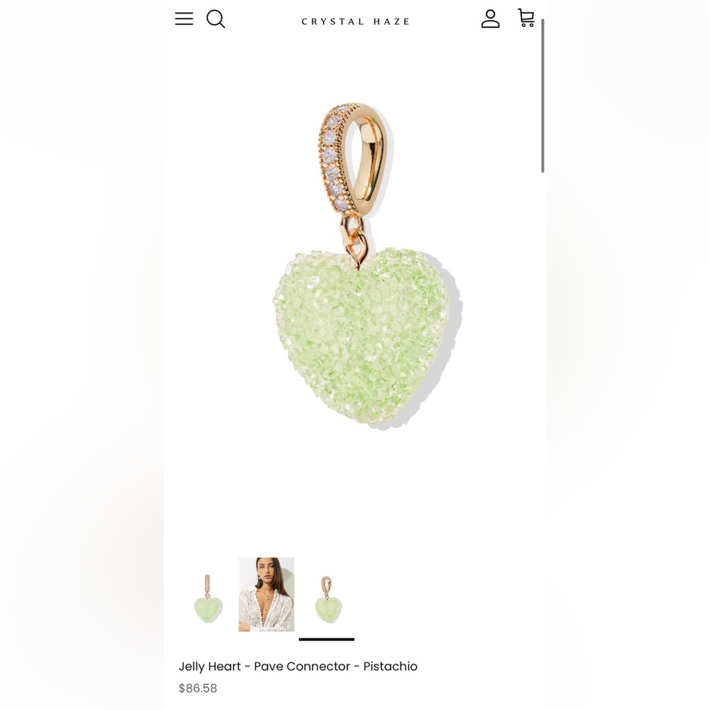 Jelly Heart - Pave Connector - Gold Plated - Pistachio- only 1